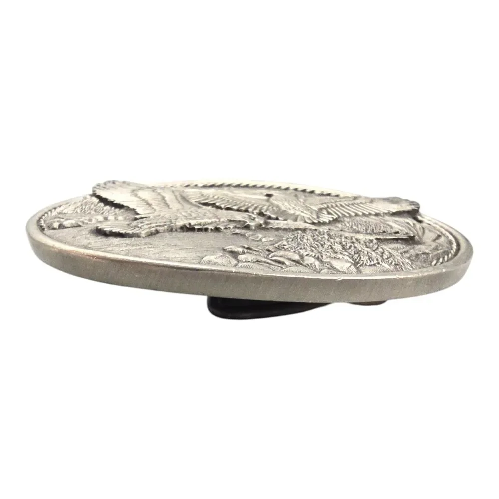Eagle Belt Buckle Oval Pewter Flying Spreading Wings Mountain Scene by Heritage
